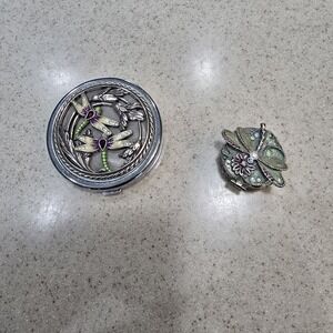 Brighton Compact Mirror  Dragonfly  and Dragonfly Monet Trinket Enamel Rhineston